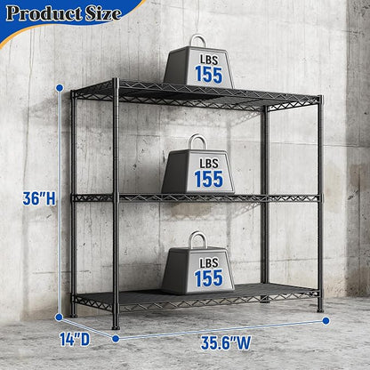 3- Shelf Metal Shelving Unit 35.6Wx14Dx36H Adjustable Storage Shelves Heavy - Image 3
