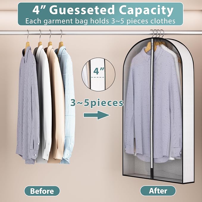 40” Garment Bags for Hanging Clothes 4” Gusseted - - Image 3