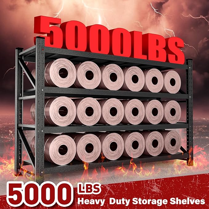 71.3" Wide Heavy Duty Garage Shelving Units, 5000LBS Deep Storage Shelves - Image 3