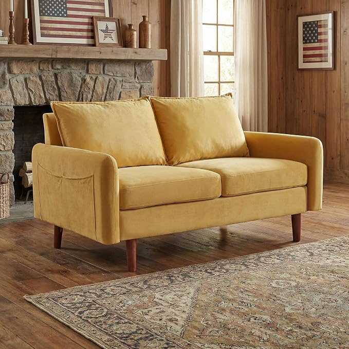 56.1" Round armrest Velvet Loveseat Sofa, mid-Century Modern Style, Luxurious - Image 3