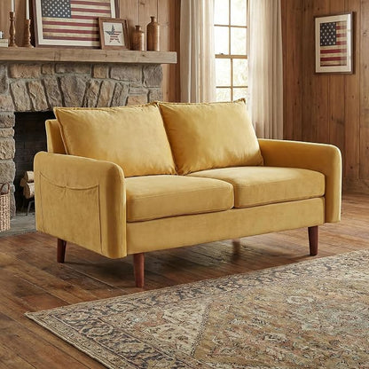 56.1" Round armrest Velvet Loveseat Sofa, mid-Century Modern Style, Luxurious - Image 3