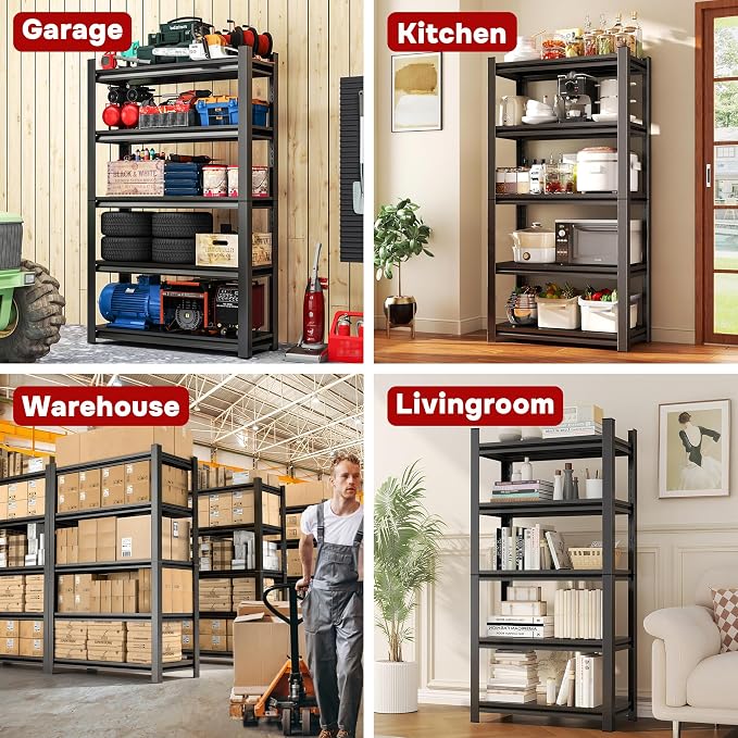 72" H Garage Shelves 5-Tier Heavy Duty Steel Rack 3000 lb Black | Storage - Image 9