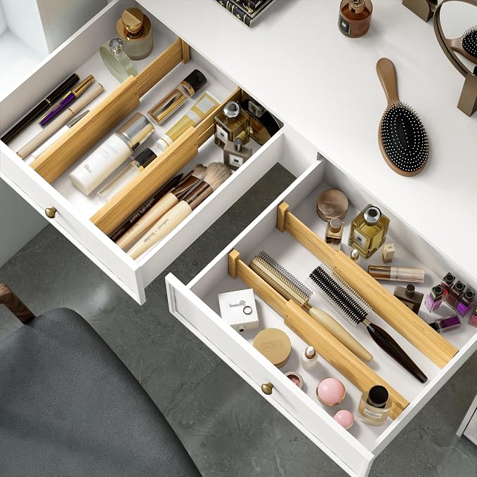 BAMEOS Bamboo Expandable Drawer Dividers – Fits 12.2"–17" Drawers, Sock Drawer - Image 2