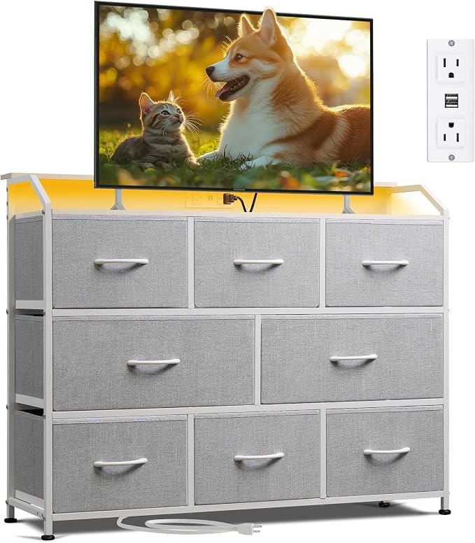 WLIVE Dresser for Bedroom, 8 Drawer LED Dresser by WLIVE