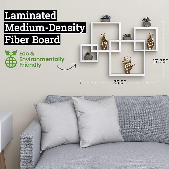 Greenco 4 Cube Intersecting Shelves, Easy-to-Assemble Floating Wall Mount - Image 3