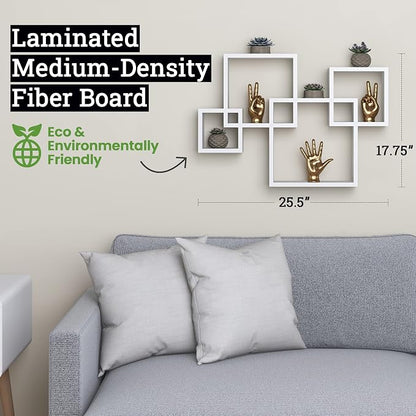 Greenco 4 Cube Intersecting Shelves, Easy-to-Assemble Floating Wall Mount - Image 3