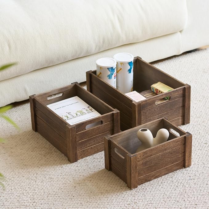 Large Vintage Brown Wooden Crates - Image 3