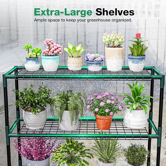 Joyside Outdoor Plant Shelves, 4 Tier 2 Pack Metal Stable Greenhouse Shelving - Image 4