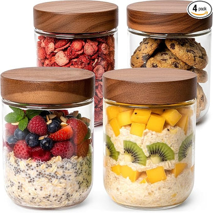 Overnight Oats Containers with Lids Acacia Glass Jars by EDELHAUS
