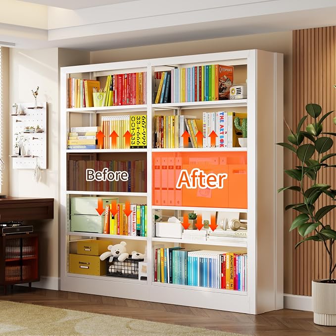 5-Tier Bookcase with Adjustable Storage Shelves, Metal Bookshelf with Book - Image 7