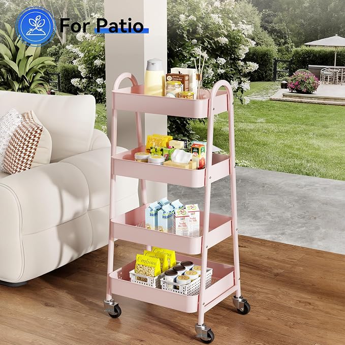 OLIXIS Metal 4 Tiers Utility Rolling Cart, Mobile Storage Shelf - Image 8