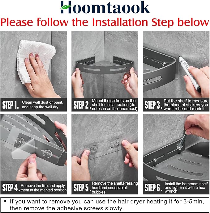 Hoomtaook 2-Tier Corner Shower Shelf No Drilling Bathroom Shelves Shower - Image 4
