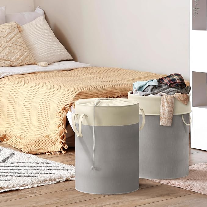 Simple Houseware 74L Collapsible Laundry Hamper, Round Cotton Basket - Image 9