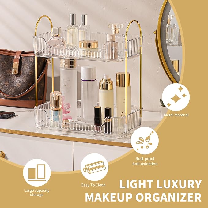 2 Tier Bathroom Organizer Countertop Makeup Perfume Tray Skincare Organizer - Image 3
