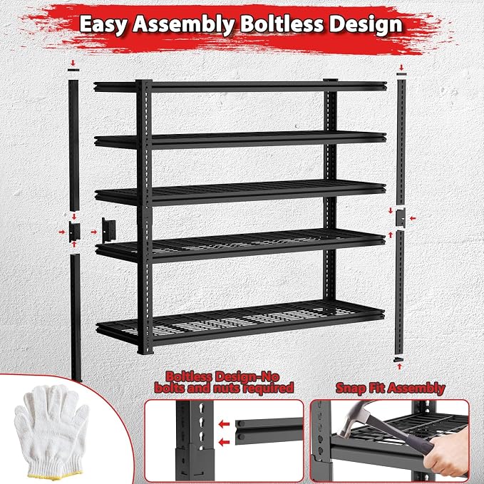 Storage Shelves, Garage Shelving Heavy Duty 3300 LBS Capacity, 5 Tier Utility - Image 7