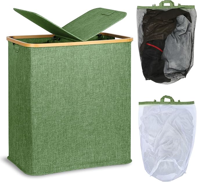 efluky Laundry Hamper with Lid, Double Laundry Hamper with 2 Removable Bags by efluky
