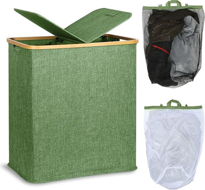 efluky Laundry Hamper with Lid, Double Laundry Hamper with 2 Removable Bags by efluky