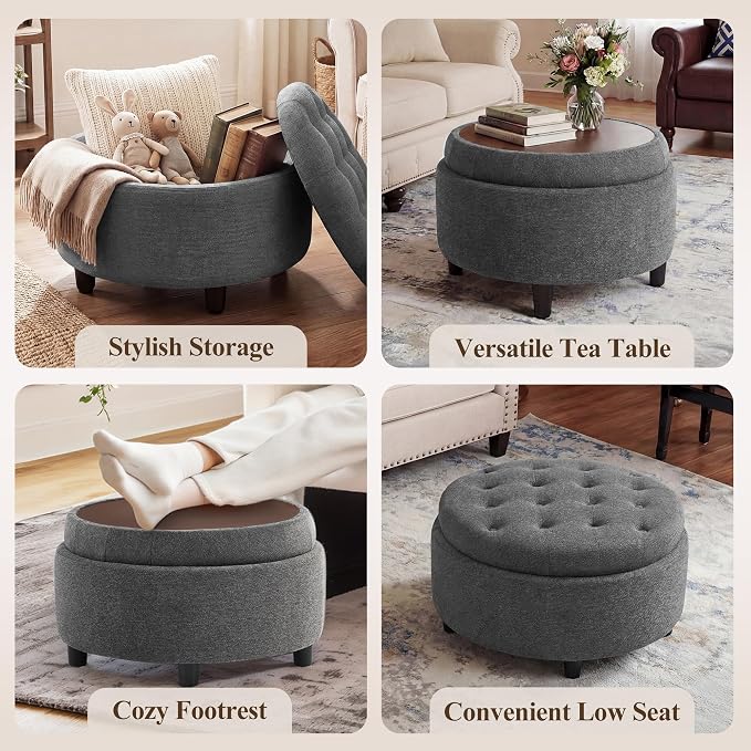 COLAMY Fabric Round Storage Ottoman - Image 5