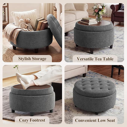 COLAMY Fabric Round Storage Ottoman - Image 5