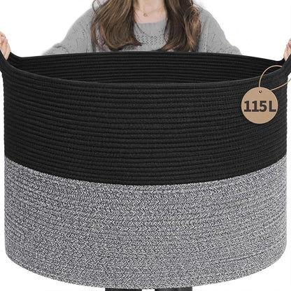 INDRESSME 115L Extra Large Cotton Rope Blanket Basket, Woven Basket by INDRESSME