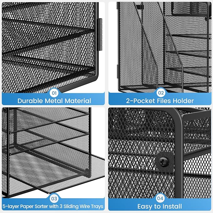 Lavatino Desk Organizer, 5-Tier Metal Mesh Paper Letter Tray - Image 6