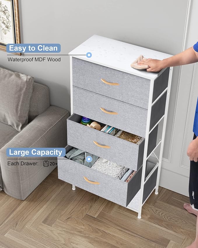 Tall Dresser, Wide Vertical Fabric Storage Organizer, 5 Drawer | Sturdy Steel - Image 5