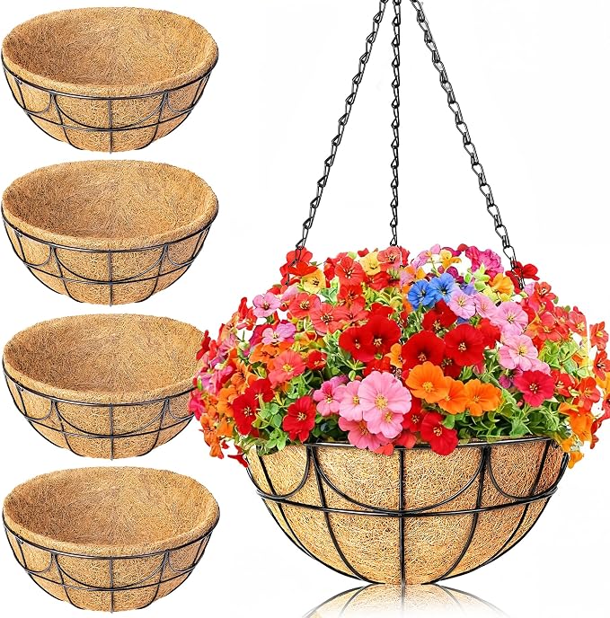 12 Inch 4 Pack Hanging Baskets Planters by EINYEXW
