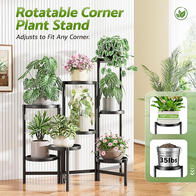 Black Stand Plants, Metal Tiered Plant Stands Indoor, 8 Tier Corner Flodable - Image 4