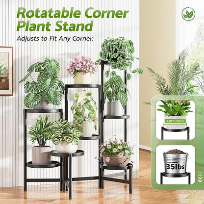 Black Stand Plants, Metal Tiered Plant Stands Indoor, 8 Tier Corner Flodable - Image 4