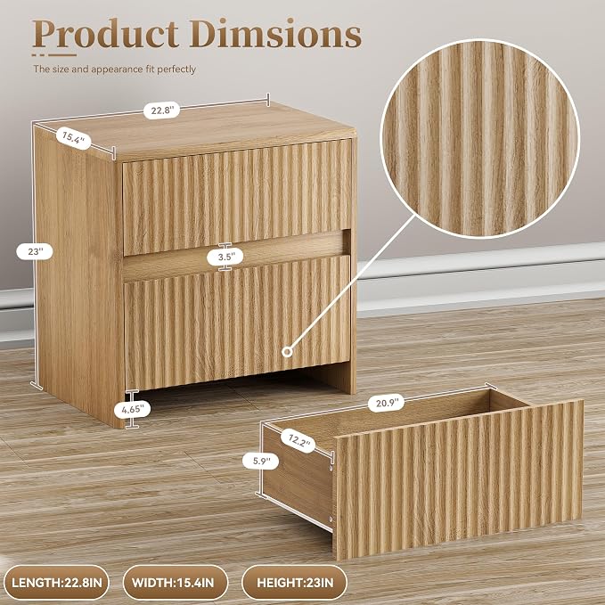 Fluted Nightstand, Oak Modern Night Stand - Image 2