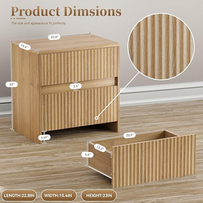 Fluted Nightstand, Oak Modern Night Stand - Image 2