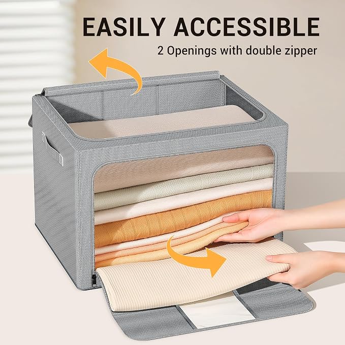 Clothes Storage Bins with Metal Frame, Foldable Clothes Organizers Storage - Image 5
