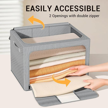 Clothes Storage Bins with Metal Frame, Foldable Clothes Organizers Storage - Image 5