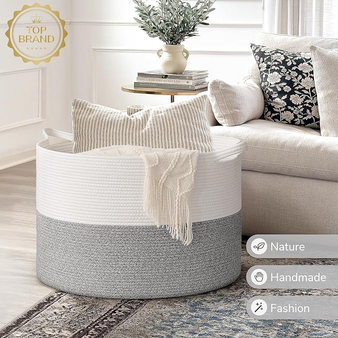 INDRESSME 115L Extra Large Blanket Basket, Soft Cotton Rope Storage Basket - Image 7