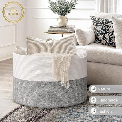 INDRESSME 115L Extra Large Blanket Basket, Soft Cotton Rope Storage Basket - Image 7