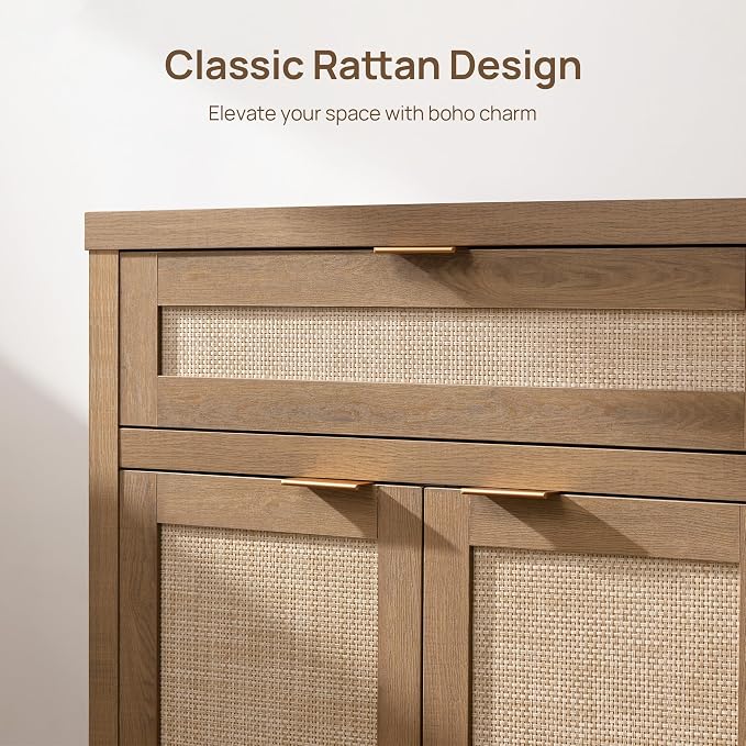 SICOTAS Sideboard Buffet Cabinet Set of 3, Rattan Credenza Storage Cabinet - Image 4