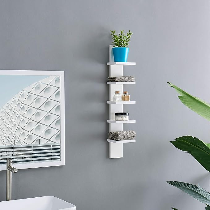 Danya B 5 Tier Wall Shelf Unit Narrow Smooth Laminate Finish - Image 6