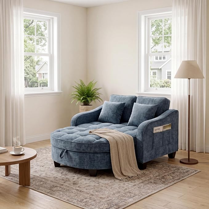 ERYE Chenille Tufted Loveseat Sofa and Ottoman Set, Tufted Recliner Sleeper - Image 5