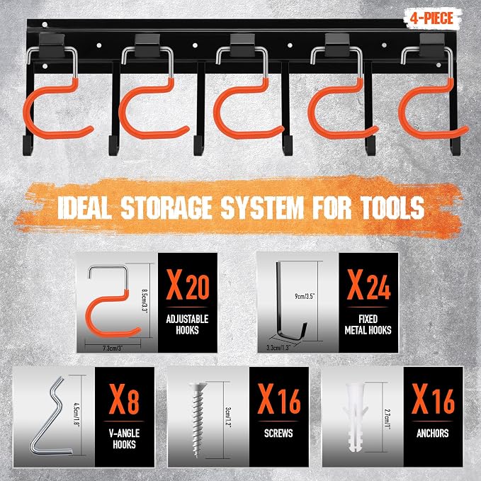 ELEAD 68'' All Metal Adjustable Garden Tool Organizer: Garage Tool Organizer - Image 4