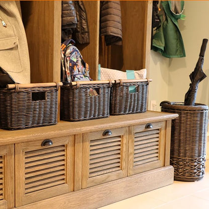 The Basket Lady Deep Pole Handle Wicker Storage Basket, 13.5 in L x 14 in W x 9 - Image 3
