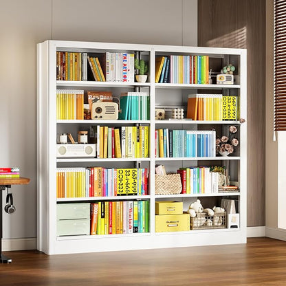5-Tier Bookcase with Adjustable Storage Shelves, Metal Bookshelf with Book - Image 8