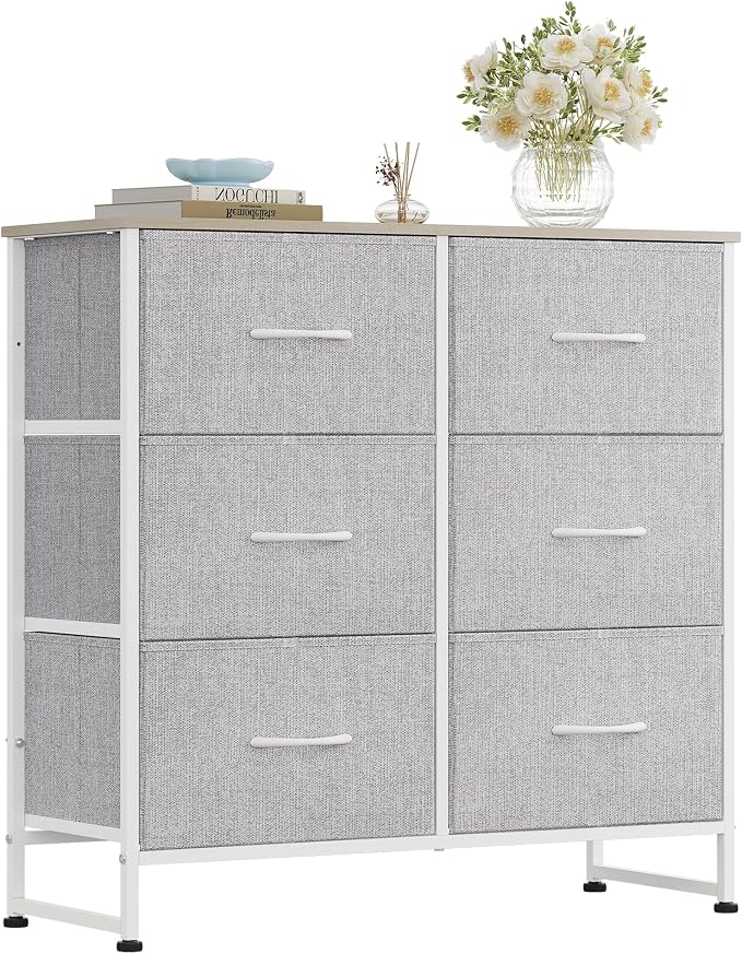 WLIVE Dresser for Bedroom with 6 Drawers, Light Grey | Closet Dresser, Metal by WLIVE