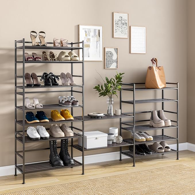 3-Tier Stackable 1" Slat Steel Frame Shoe Rack, 27.25"W x 12.75"D, Espresso | - Image 7