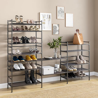 3-Tier Stackable 1" Slat Steel Frame Shoe Rack, 27.25"W x 12.75"D, Espresso | - Image 7
