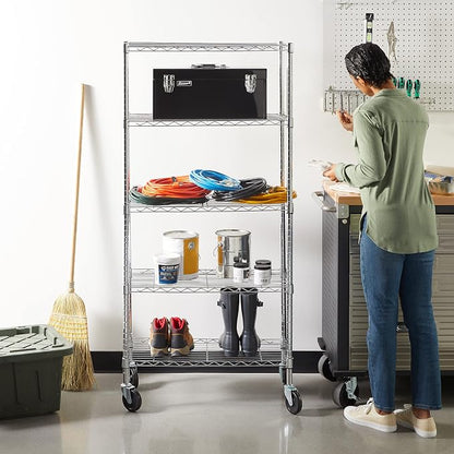 Amazon Basics 5-Shelf Adjustable, Heavy Duty Storage Shelving Unit on 4'' Wheel - Image 5