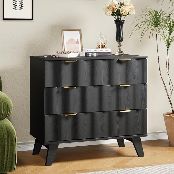 3 Drawer Dresser, Fluted Chest of Drawers - Image 4