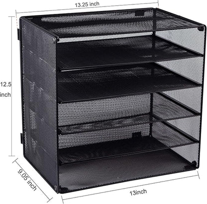 EASEPRES 5 Slot Mesh Desk Organizer Tray, File Paper Letter Folder Holder - Image 3