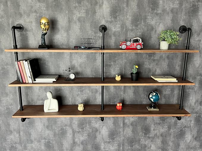 HDDFER Floating Shelves 70 inch Wall Bookshelf Industrial Pipe Shelving Shelves - Image 4