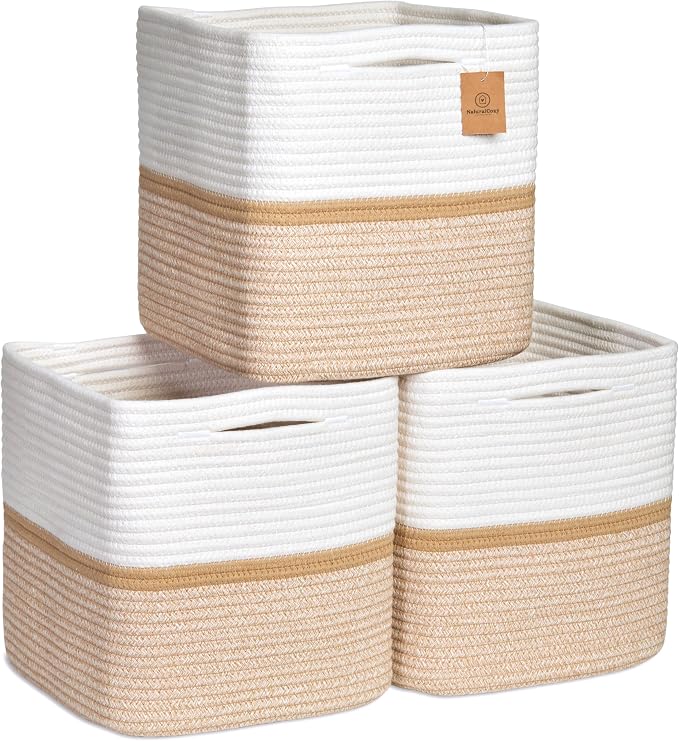 NaturalCozy Storage Cubes 11 Inch Cotton Rope Woven Baskets by NaturalCozy