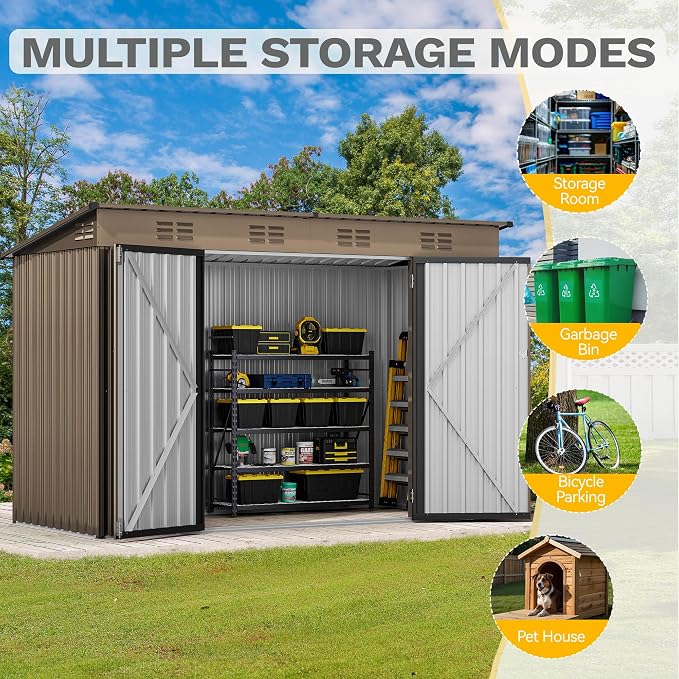 DWVO 9' x 4' Outdoor Storage Shed, Large Metal Tool Sheds, Heavy Duty Storage - Image 9